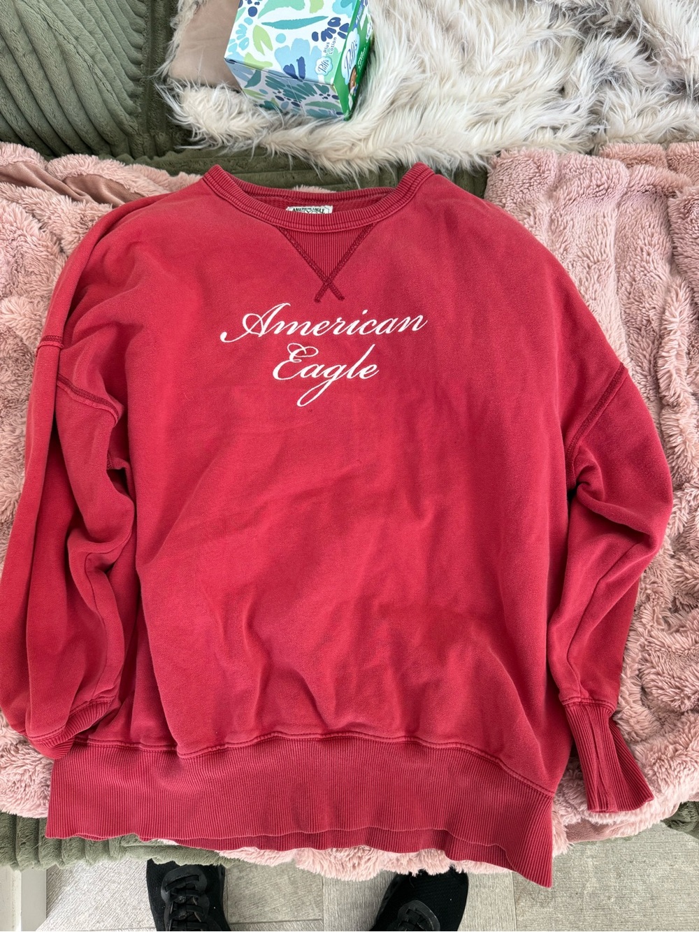 American Eagle Outfitters Red Crewneck with Script Logo